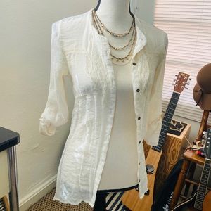 Sheer Tunic Blouse with Lace Detail